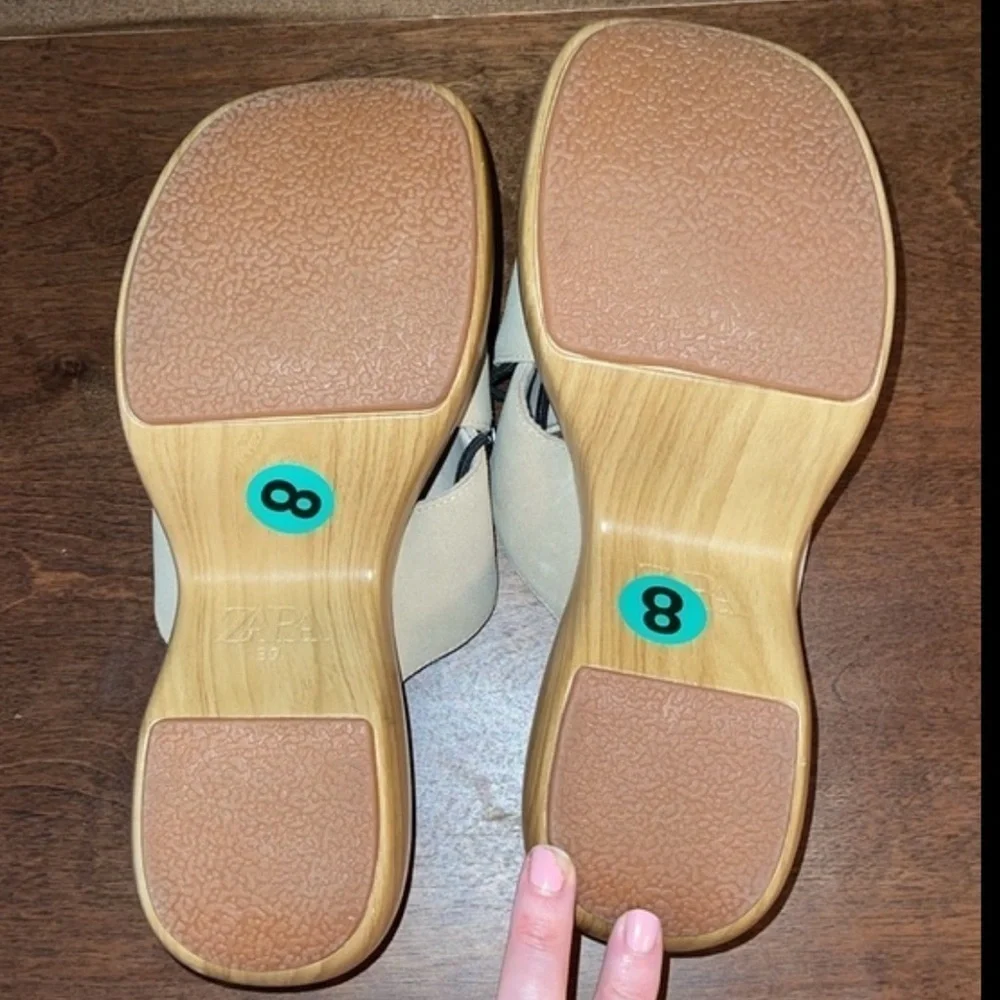 Zara Platform Tan Air Fit Cow Leather Upper Sandal Clogs Sz. 8 - Picture 14 of 15